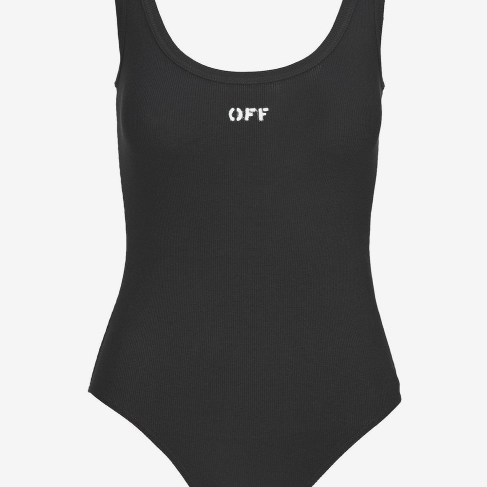 Off-White Logo Printed Ribbed Bodysuit in Black
